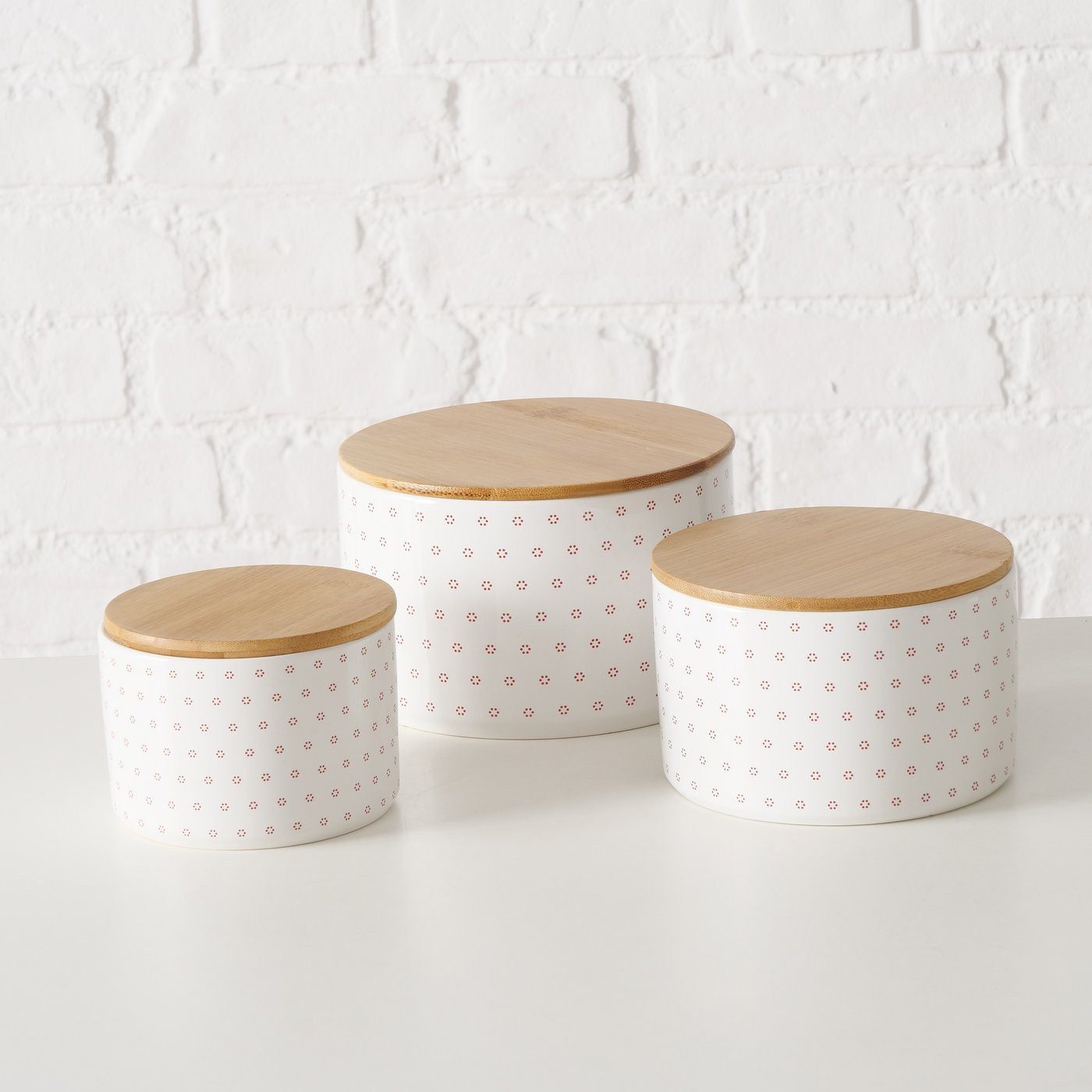 BOLTZE GRUPPE Vorratsdose Keramikbehälter mit Bambusdeckel LILLY, 3er-Set, Keramik
