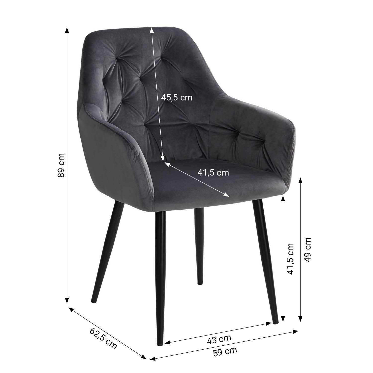 Homestyle4u Armlehnstuhl Esszimmerstuhl Samt Schwarz Grau Esstisch Küche Gepolstert (4er Set, 4 St), Küchenstuhl, Grau, für Esstisch, Essstuhl