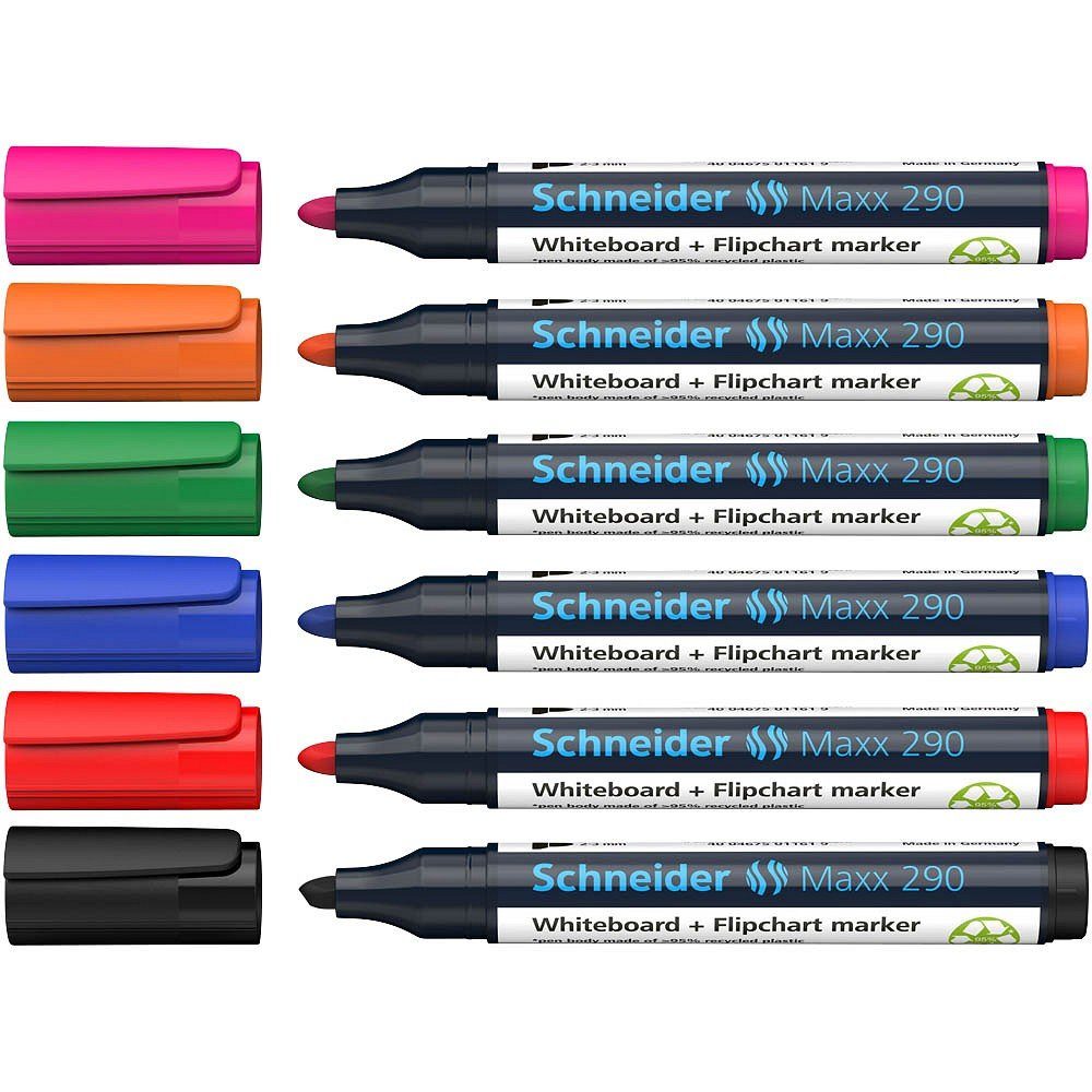Schneider 6 Schneider farbsortiert und Flipchart-Marker Whiteboard- 290 Tintenpatrone Maxx