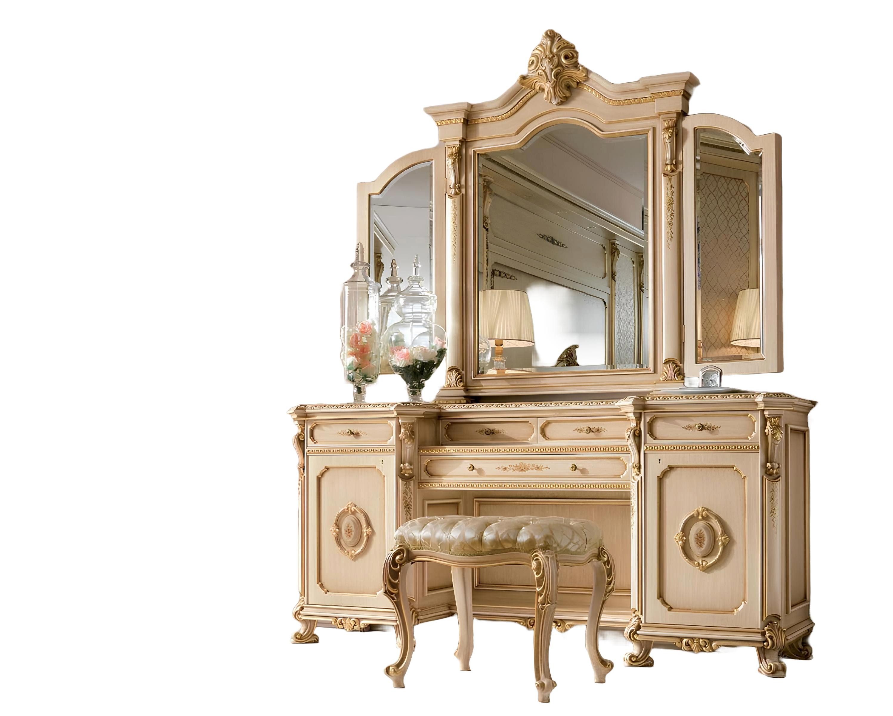 Xlmoebel Schminktisch Luxuriöser Spiegeltisch in Beige mit Stauraum und elegantem Design (Spiegeltisch, Set Schminktisch + Spiegel), Hergestellt in Europa