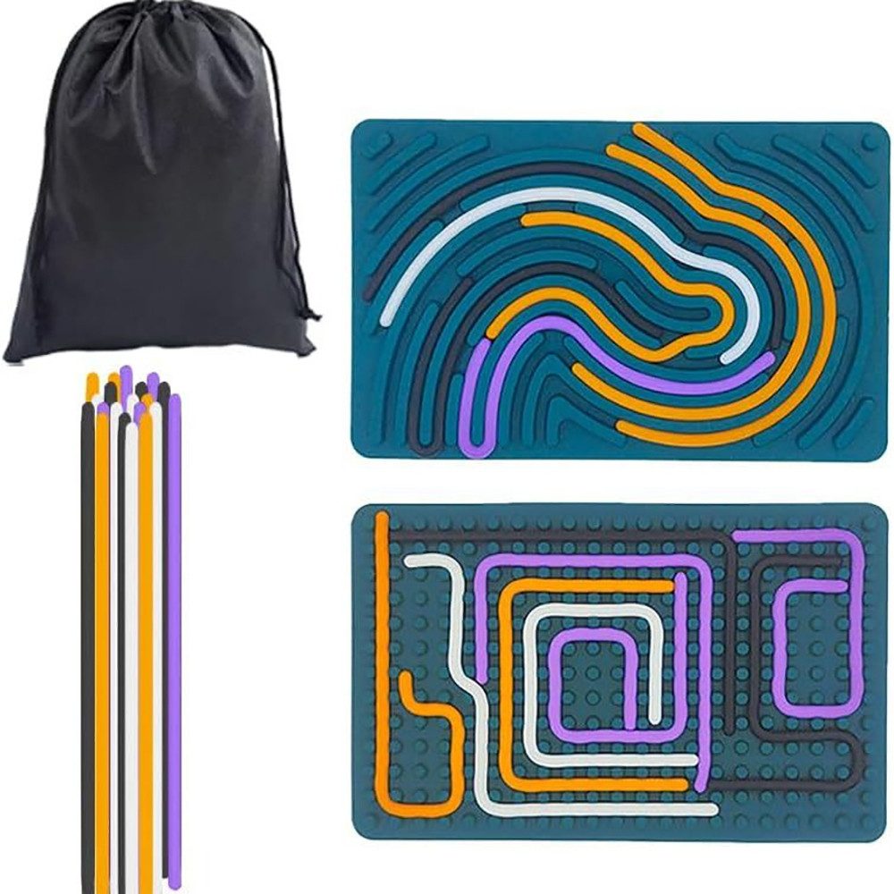 FOUORTUNATE-BEE Motorikschleife Sensory Activity Board Silikon Sensory Fidget Spiel Toys, (Doppelseitiges Sensorisches Spielzeug Leises Brett Beruhigendes Fidget-Spielzeug für Beruhigung, Stress), mit Reisetasche & 20 Zubehör Schnüren