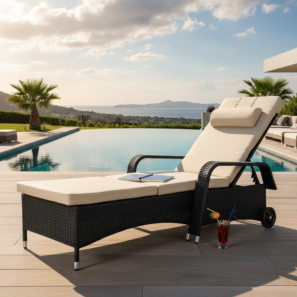 Mucola Gartenliege Rattan Sonnenliege Gartenliege Polyrattan Rattanmöbel Terrassen Liege, Stück, 1 St., Gartenliege, Mehrfach verstellbar