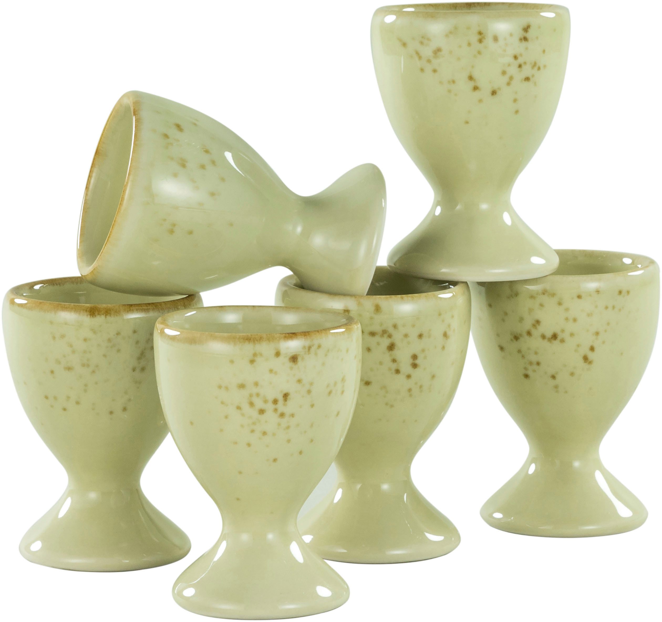 CreaTable Eierbecher Nature Collection, (Set, 6-tlg), Eierhalter aus hochwertigem Steinzeug, handwerklicher Look