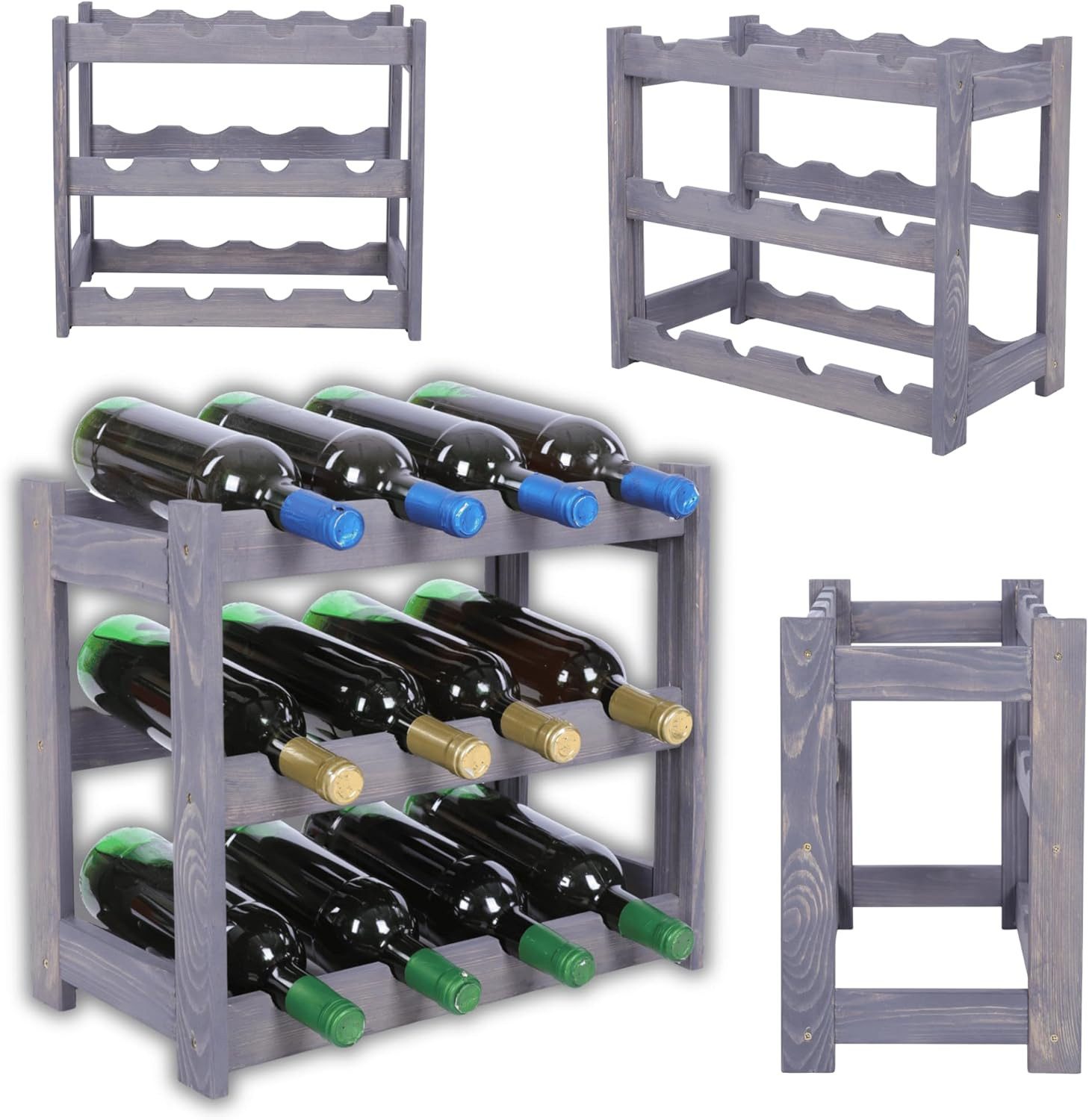Modo24 Weinregal Flaschenregal Holzregal Flaschenständer Varianten 12 bis 91 Flaschen, RW1 Getränkeregal, 3 Farben, FSC Holz Nachhaltig