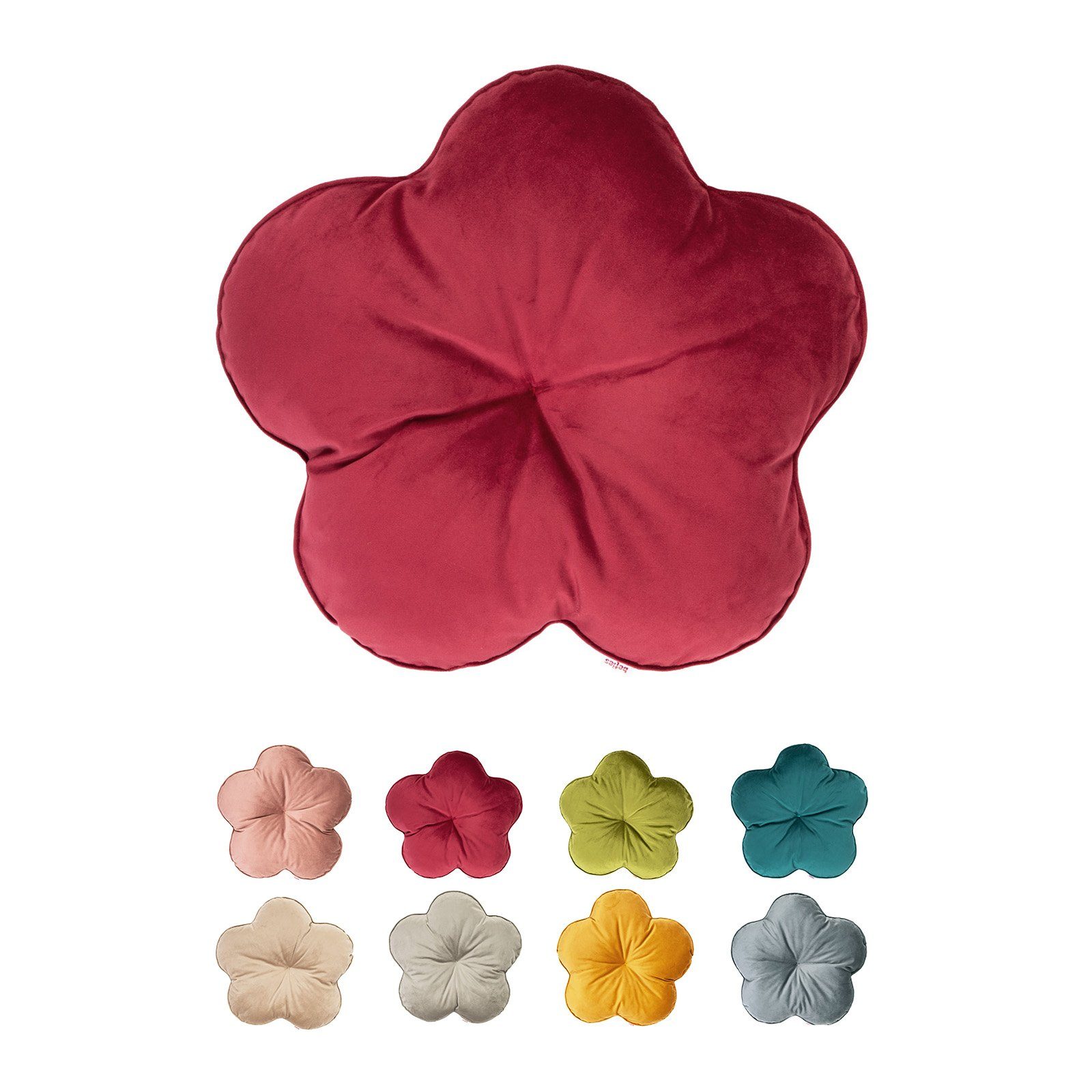 karmin-rot gefülltes Blumenkissen, beties Samt&Sonders, Besonderes Kissen Kissen, rund, Dekokissen
