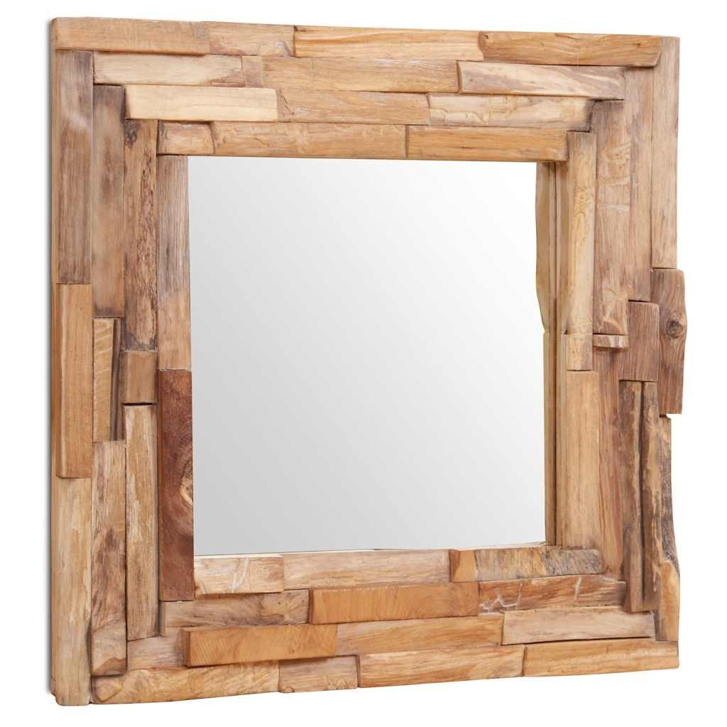 furnicato Wandspiegel Runder Spiegel 60 x 60 cm Naturholz mit braunem Rahmen (1-St), Handgefertigte Wandspiegel-Variante mit 2 Haken für das Badezimmer