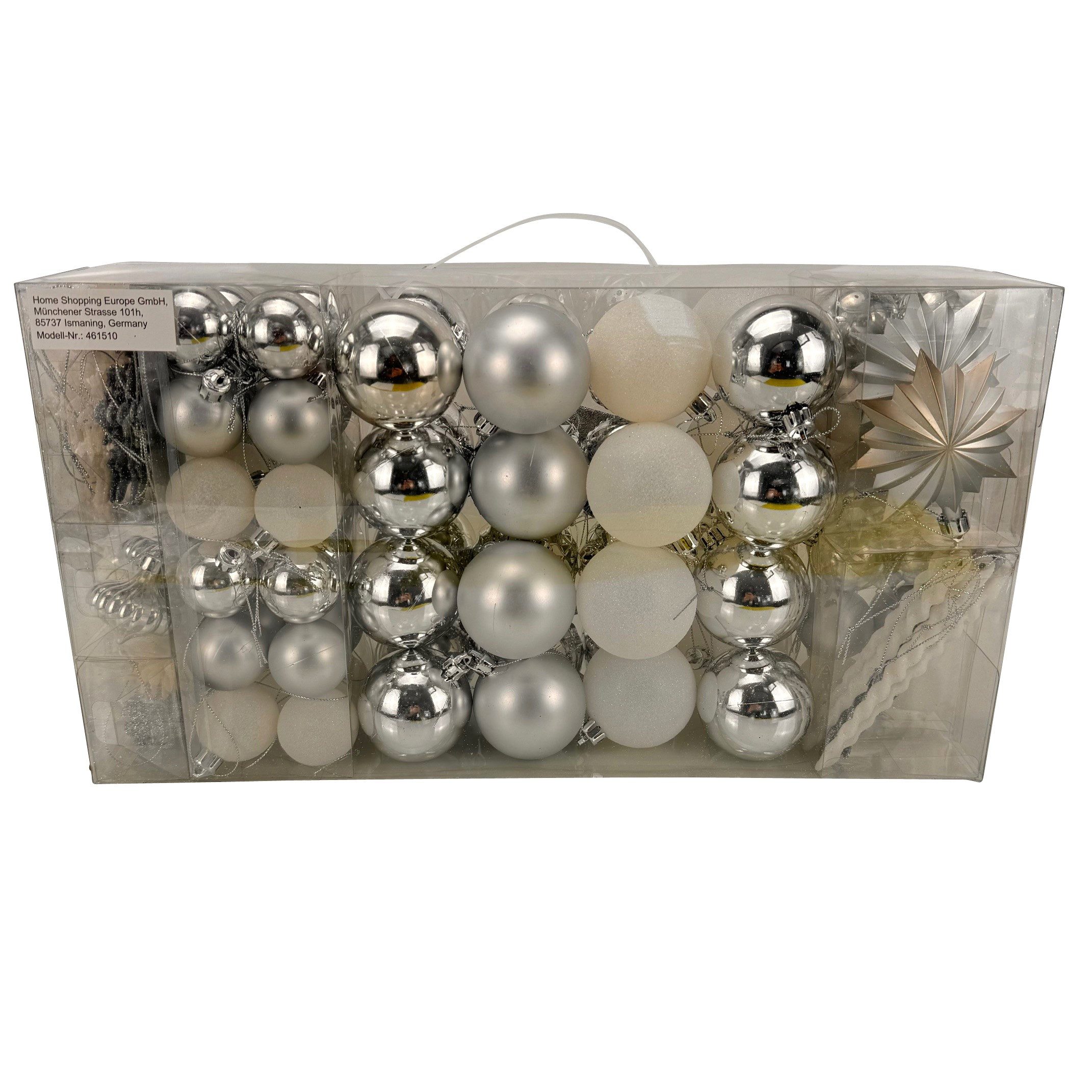 Online-Fuchs Christbaumschmuck Weihnachtsbaumschmuck - 100 Teile - Kugeln, Schneeflocken, Sterne, Tannenzapfen, Weihnachtsbaumspitze - Silber, Rot, Gold, Rosé – Bild 2 von 2