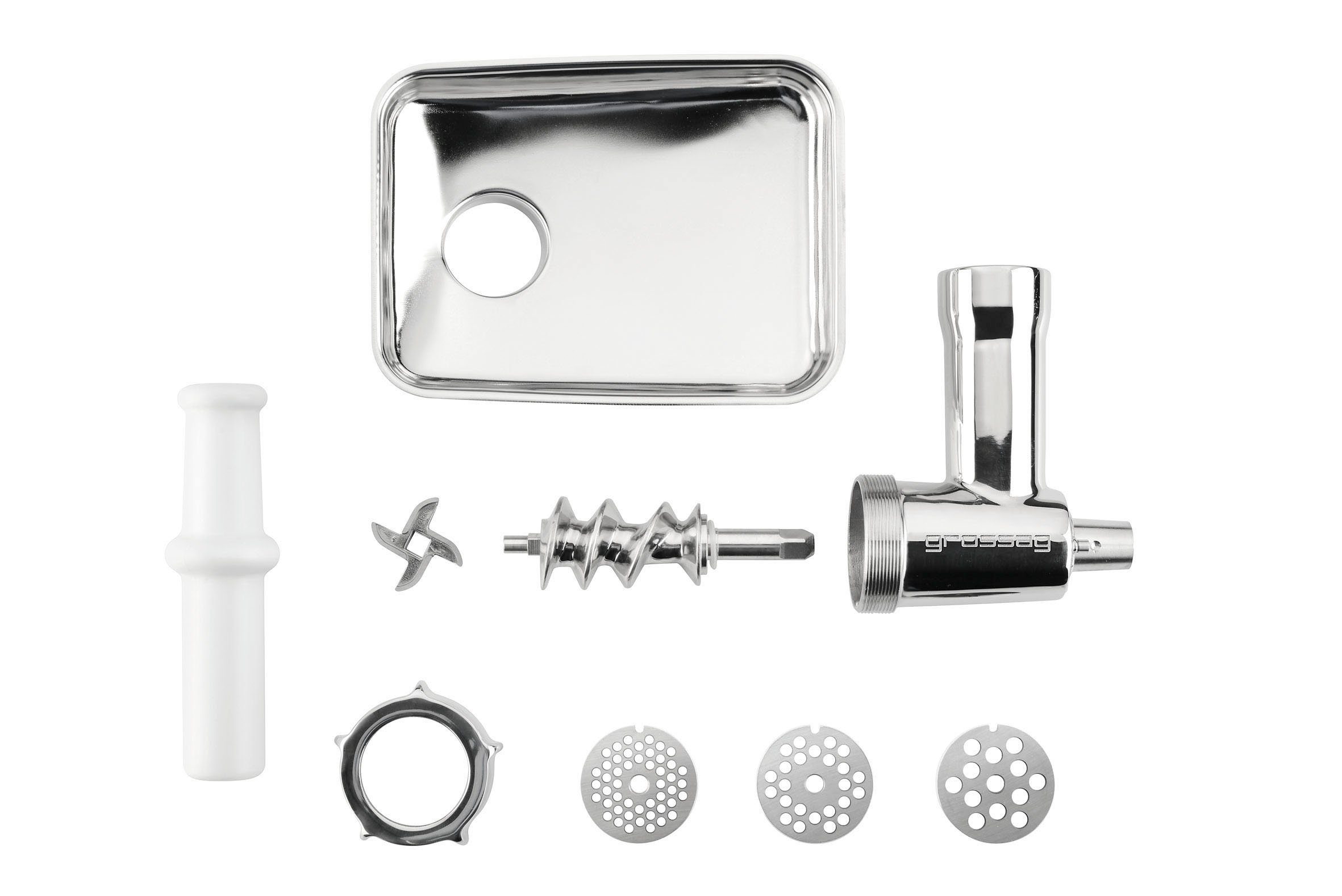 grossag Fleischwolfaufsatz KFW 500 Set 1354, Zubehör für alle KitchenAid-Küchenmaschinen, mit Wurstfüll-Vorsatz und Spritzgebäck-Vorsatz
