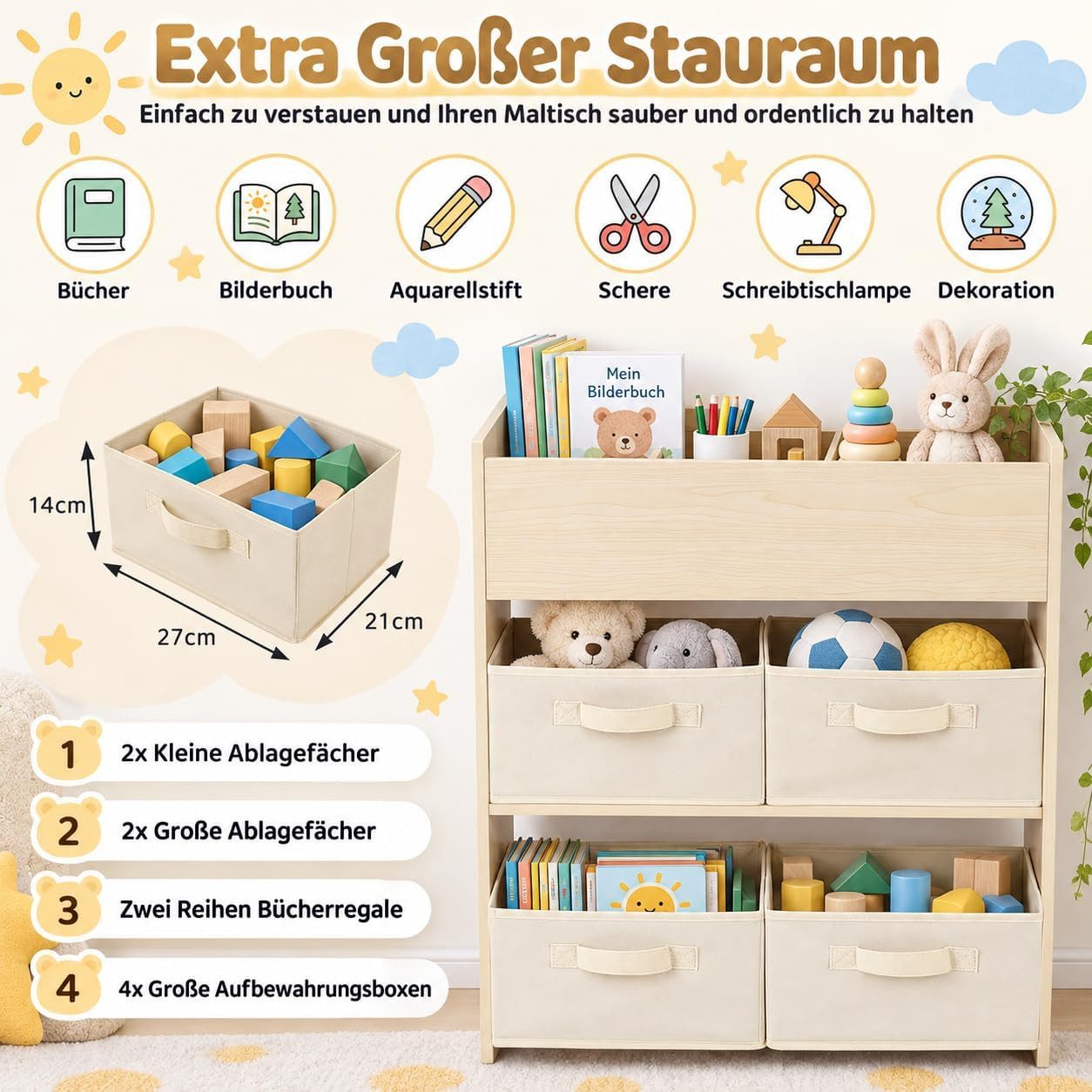 TLGREEN Kindertisch Kindermaltisch mit 2 Stühlen (Maltisch Schreibtisch mit Papierrolle und 4 Aufbewahrungskiste, Zeichentisch 100kg Belastbarkeit für Malen/Ler – Bild 5 von 5