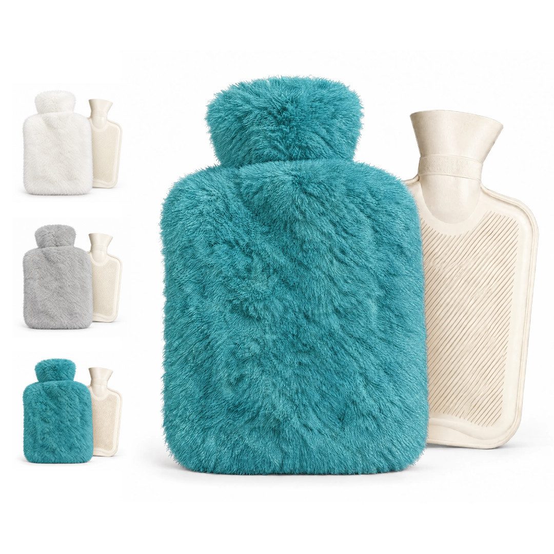 LIVINA HOME Wärmflasche Wärmflasche mit Bezug 1 L – kleine Wärmflasche mit weichem Bezug, für Nacken, Bauch, Rücken & Füße – weiß, hellgrau, abnehmbarer Bezug