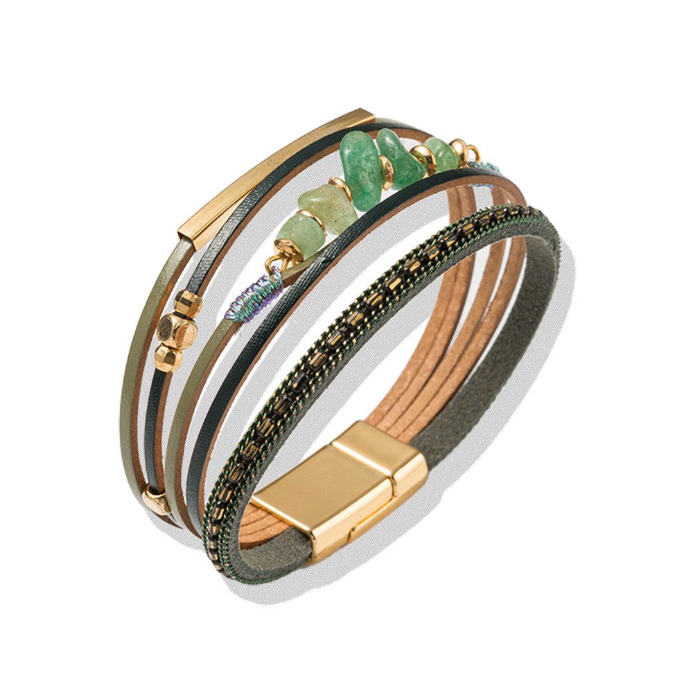 Firetti Armband Schmuck Geschenk Edelstahl Leder Armschmuck Armkette Edelstein, Made in Germany - mit Aventurin