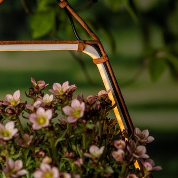 Spetebo Blumentopf Solar Blumenampel beleuchtet Rost Optik - HEXAGON (einteilig, 1 St., Pflanzschale mit Solar Licht), Rostoptik Blumentopf Hängeleuchte