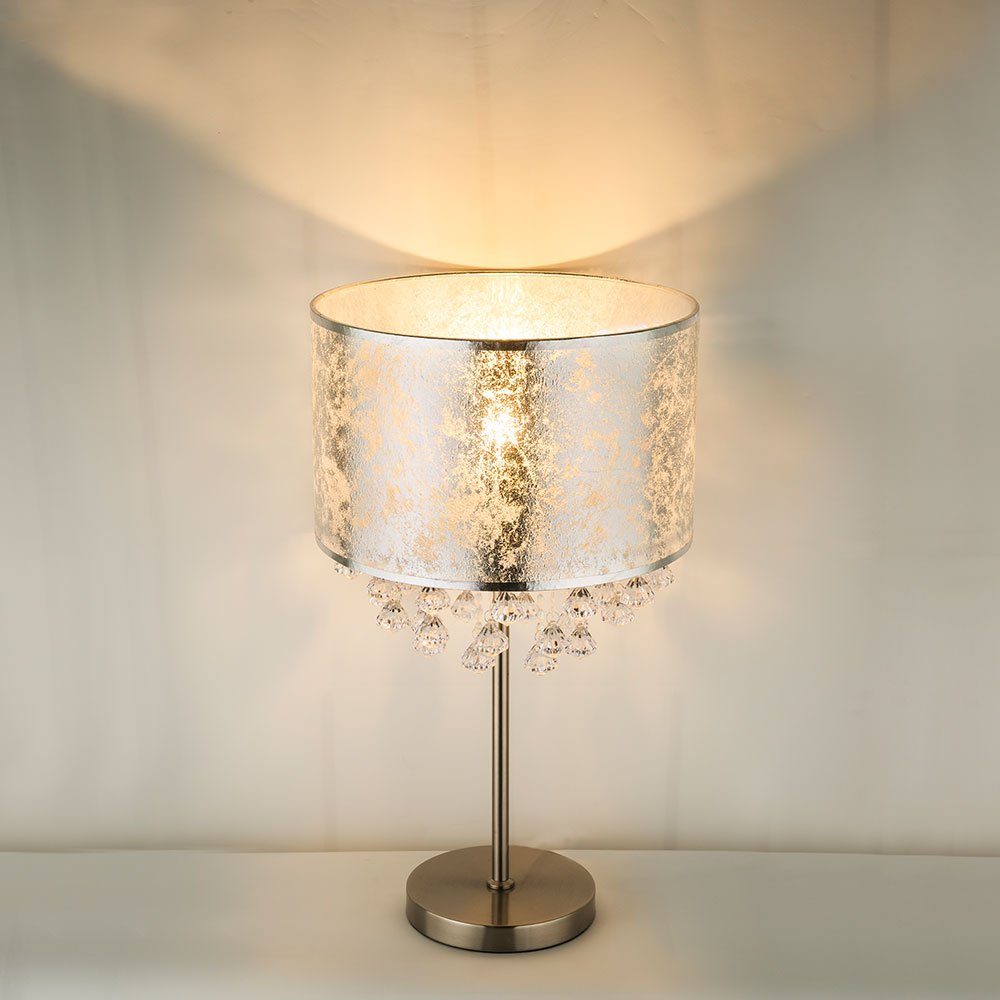 etc-shop LED Steh Lampe Leuchtmittel Stoff Leuchte inklusive, Blattsilber Tisch Strahler Warmweiß, im Stand Kristalle Tischleuchte,