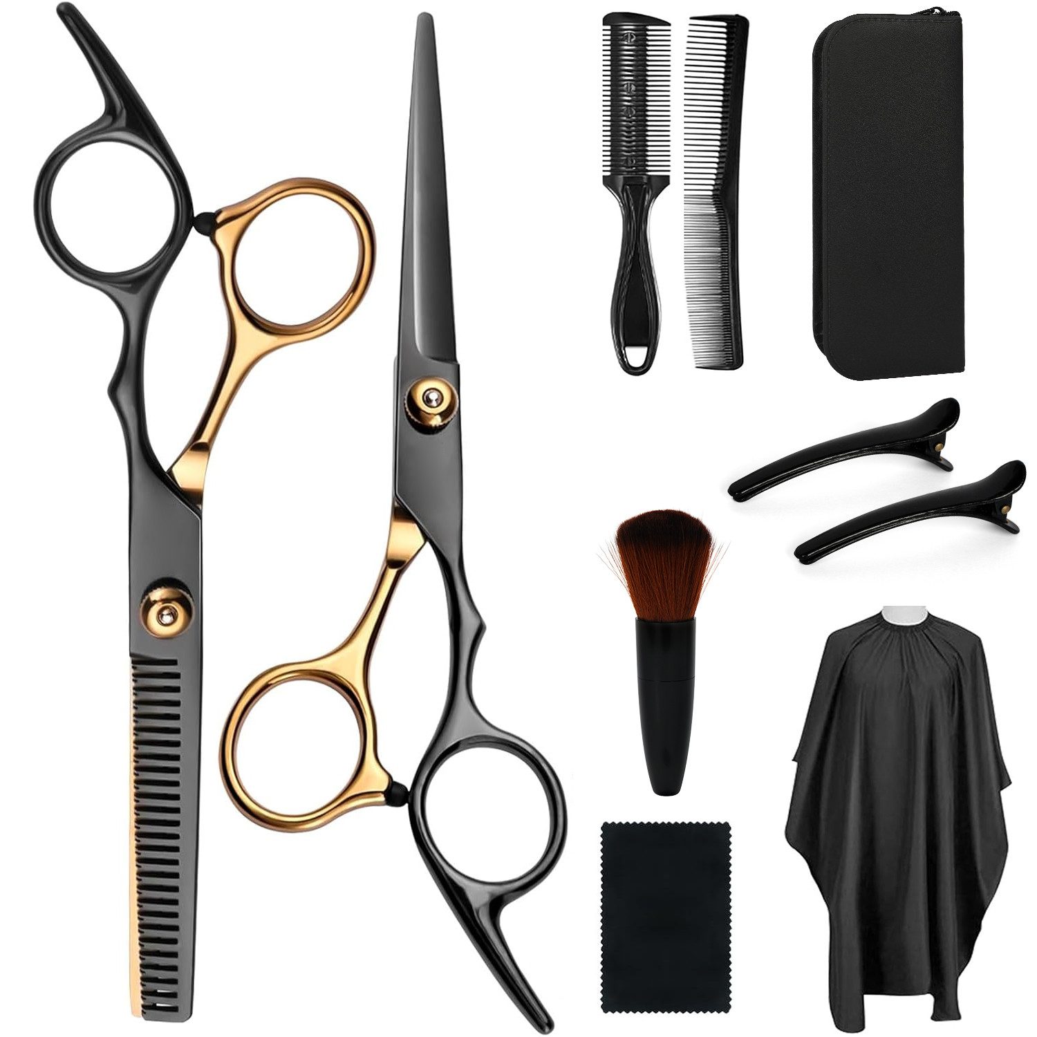 OSTWOLKE Haarschere 10er/13er Haarscheren-Set Friseurschere Haarschneideschere, (10-tlg), mit Friseurumhang