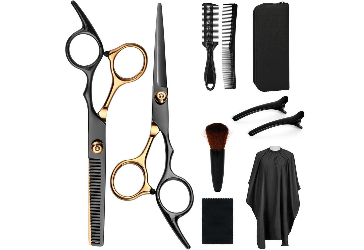 OSTWOLKE Haarschere 10er/13er Haarscheren-Set Friseurschere Haarschneideschere, (10-tlg), mit Friseurumhang