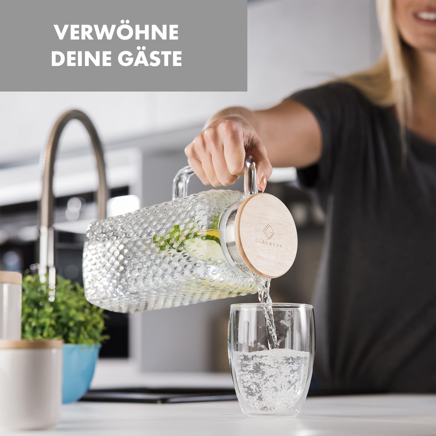 Klarstein Frischhaltedose Glaswerk Wasserkrug Borosilikatglas Liter, Livenza 1,5