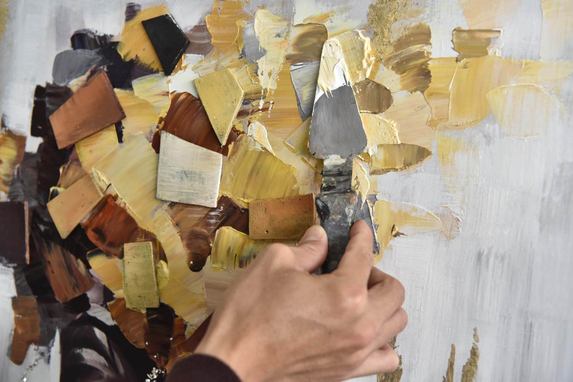 Leinwandbild cm, Blättergewand KUNSTLOFT Wohnzimmer 100% Gemälde Wandbild HANDGEMALT 60x60