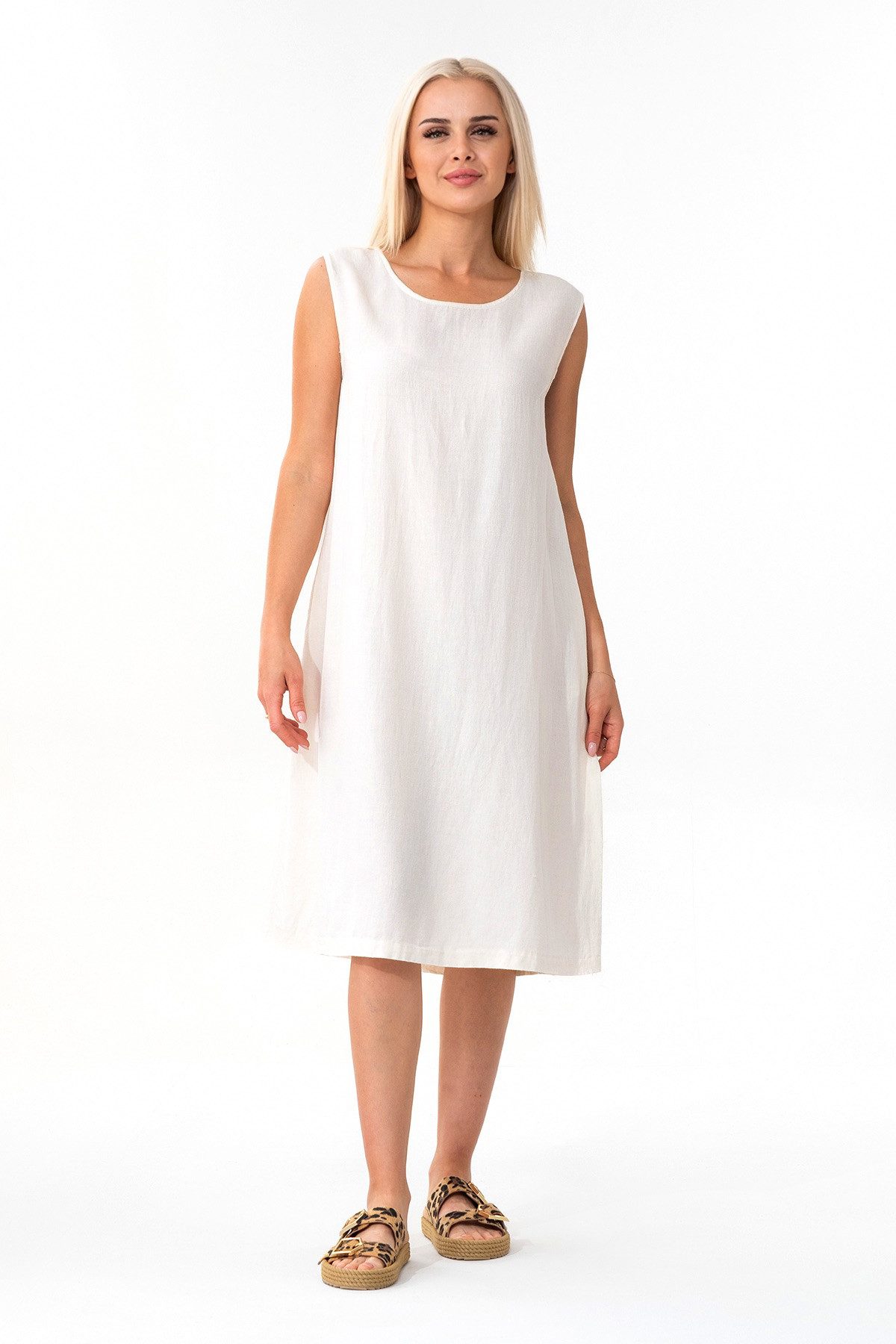 WENOR Sommerkleid aus Leinenmix mit Taschen, Strandkleid ärmellos, locker g günstig online kaufen