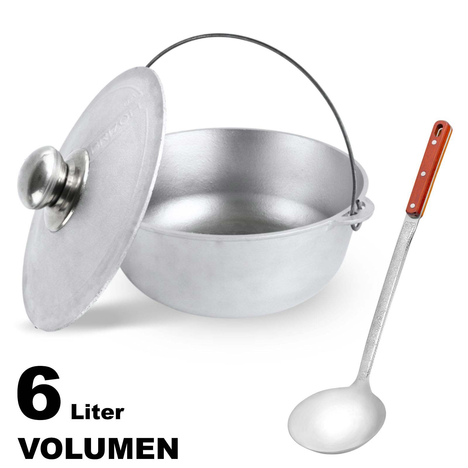 BIG-PAN Wok 6 L Kazan Aluminium Bügel Deckel Schöpflöffel