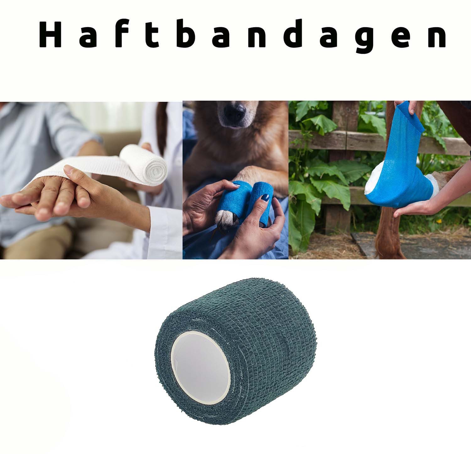 varivendo Bandage 12x Haftbandage Dunkelgrün 50mm x 4,5m selbsthaftend (Rollen, 12-tlg., Haftbandagen), Bandage Sportbandage Sportverband