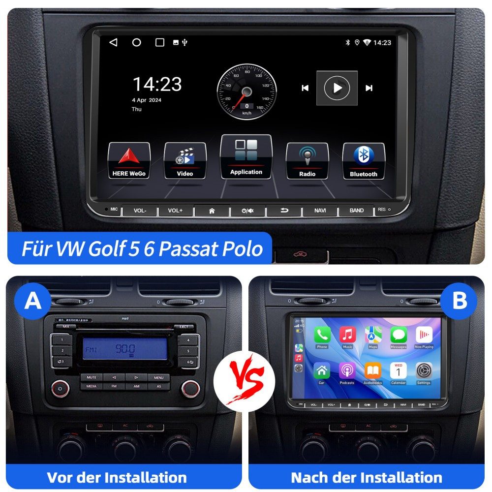 ESSGOO 7"/9" Für VW Caddy Life 2K Facelift Mit Rückfahrkamera Bremsleuchte Autoradio (RDS, Digitalradio (DAB), FM, AM, Apple Carplay Android Auto GPS Navi WIFI  – Bild 4 von 5