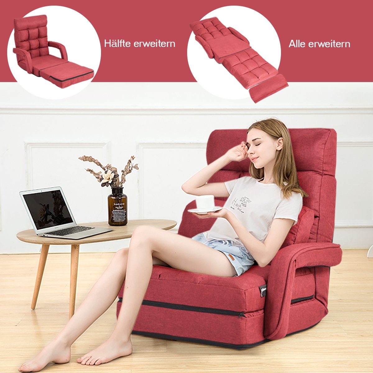 COSTWAY Relaxsessel Liegebett, verstellbar,klappbar,mit Armlehnen&Kissen günstig online kaufen