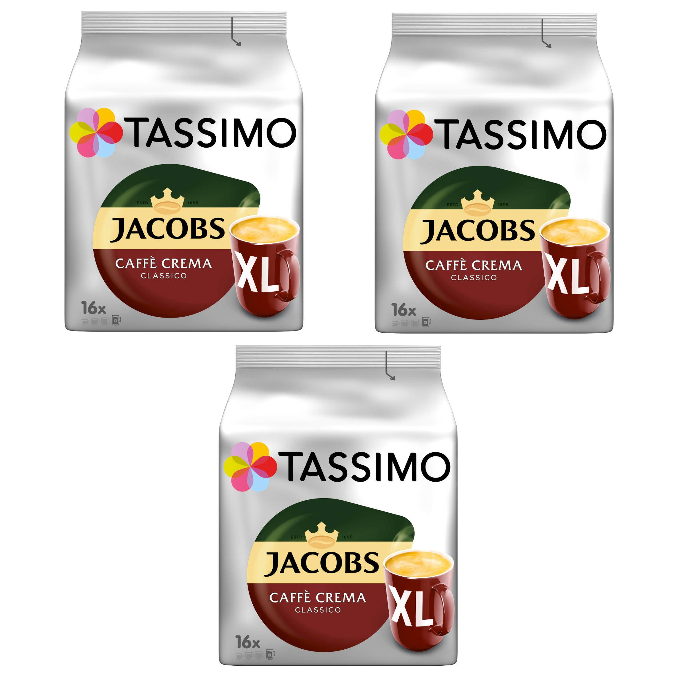 TASSIMO Kaffee Kapseln Cafè Crema Classico XL aromatisch T Discs 3 x 16 Getränke, 398 g, (Packung, 3er Pack)