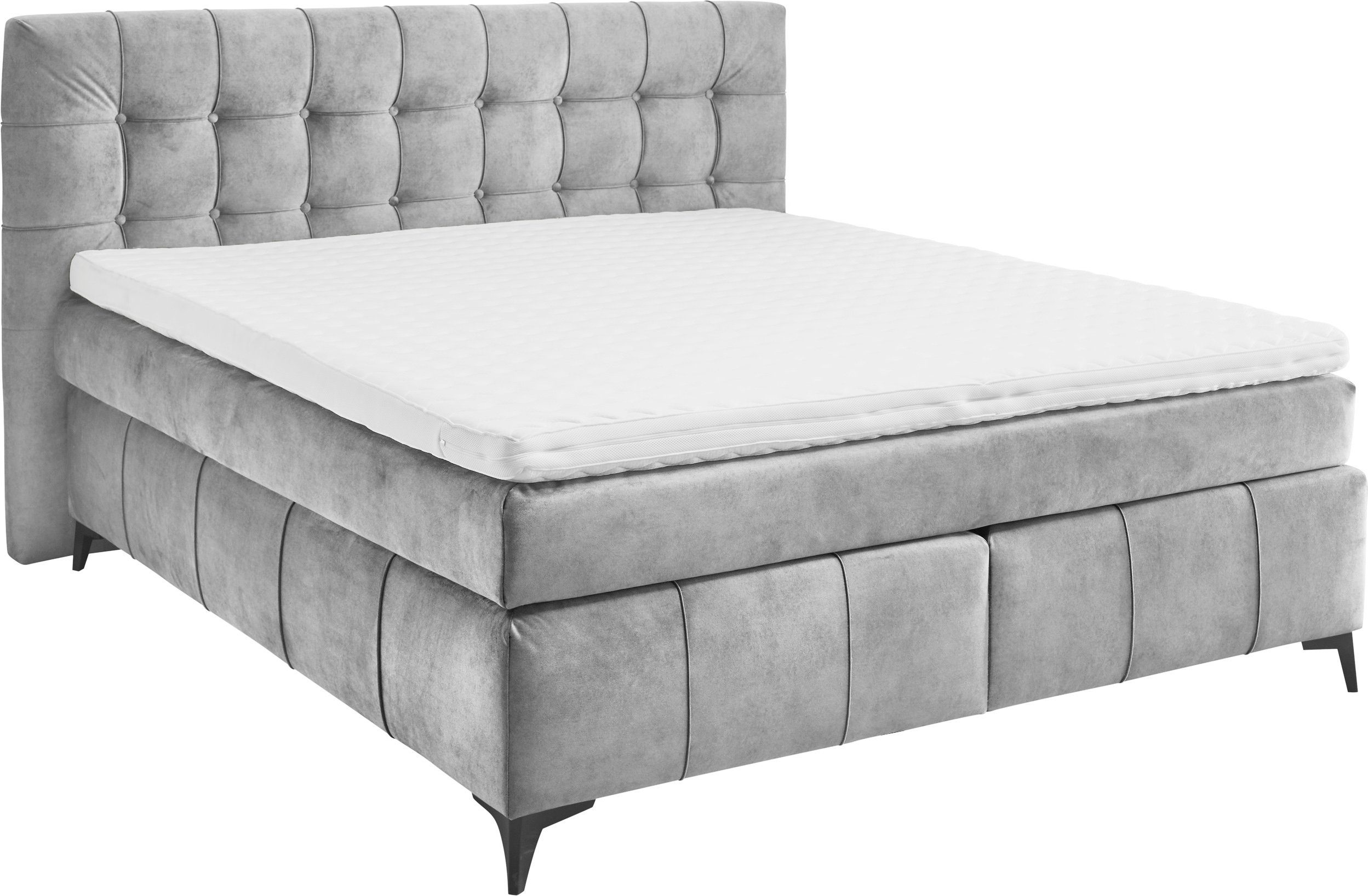 Boxspringbett Kokosmatte, ED DESIGN Oregon, Filzabdeckung - inkl. Duo-Matratze grau EXCITING