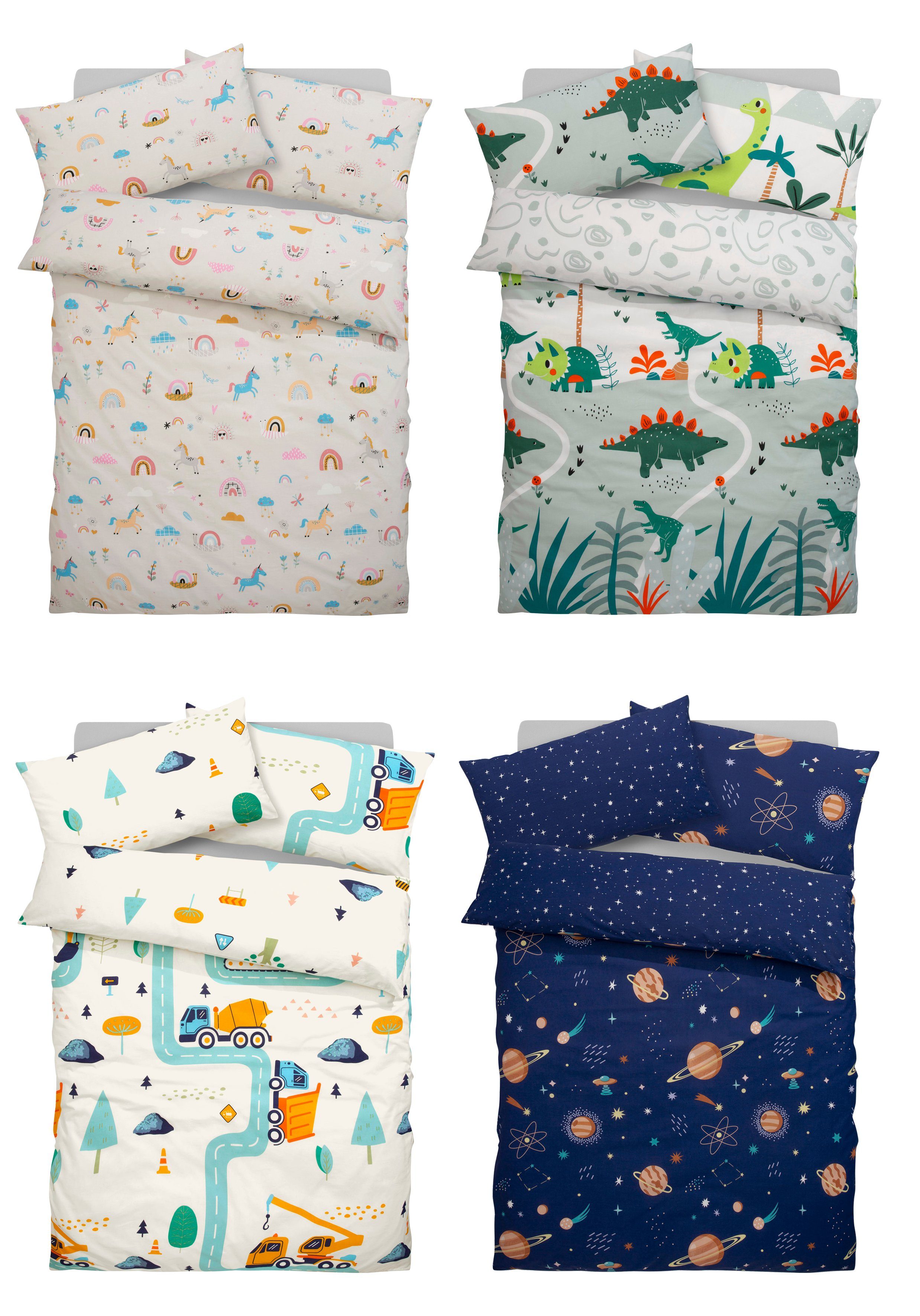 OTTO home Kinderbettwäsche CUDDLEE, Renforcé, 2 teilig, in vielen Designs: Dino,Einhorn,Weltraum,Baustelle,Herz,Trecker,Safari – Bild 5 von 5