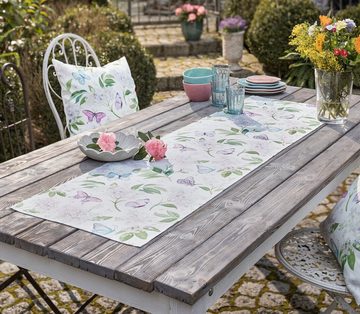 Home-trends24.de Tischläufer Tischläufer Schmetterlinge Blüten Tischdeko Tischband Tischdecke