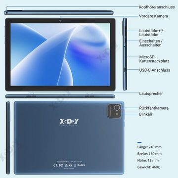 XGODY N01 Pro, (4G+6G) RAM, 256 ROM Tablet (10,1", 256 GB, Android 12, Erweiterung Speicher Max. 1TB, 5MP+8MP Kamera)