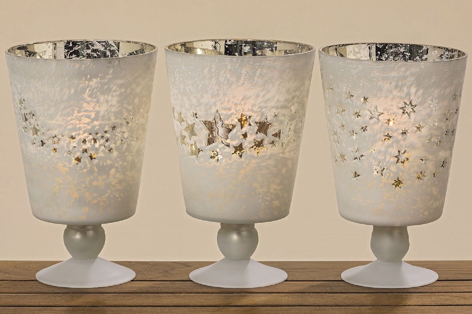 Windlicht Windlicht Winterland Sternemotiv Glas H 23 cm Stückpreis