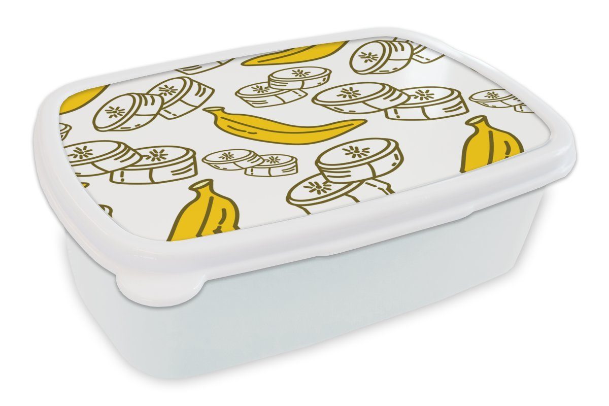 MuchoWow Lunchbox Banane - Muster - Obst, Kunststoff, (2-tlg), Brotbox für Kinder und Erwachsene, Brotdose, für Jungs und Mädchen weiß