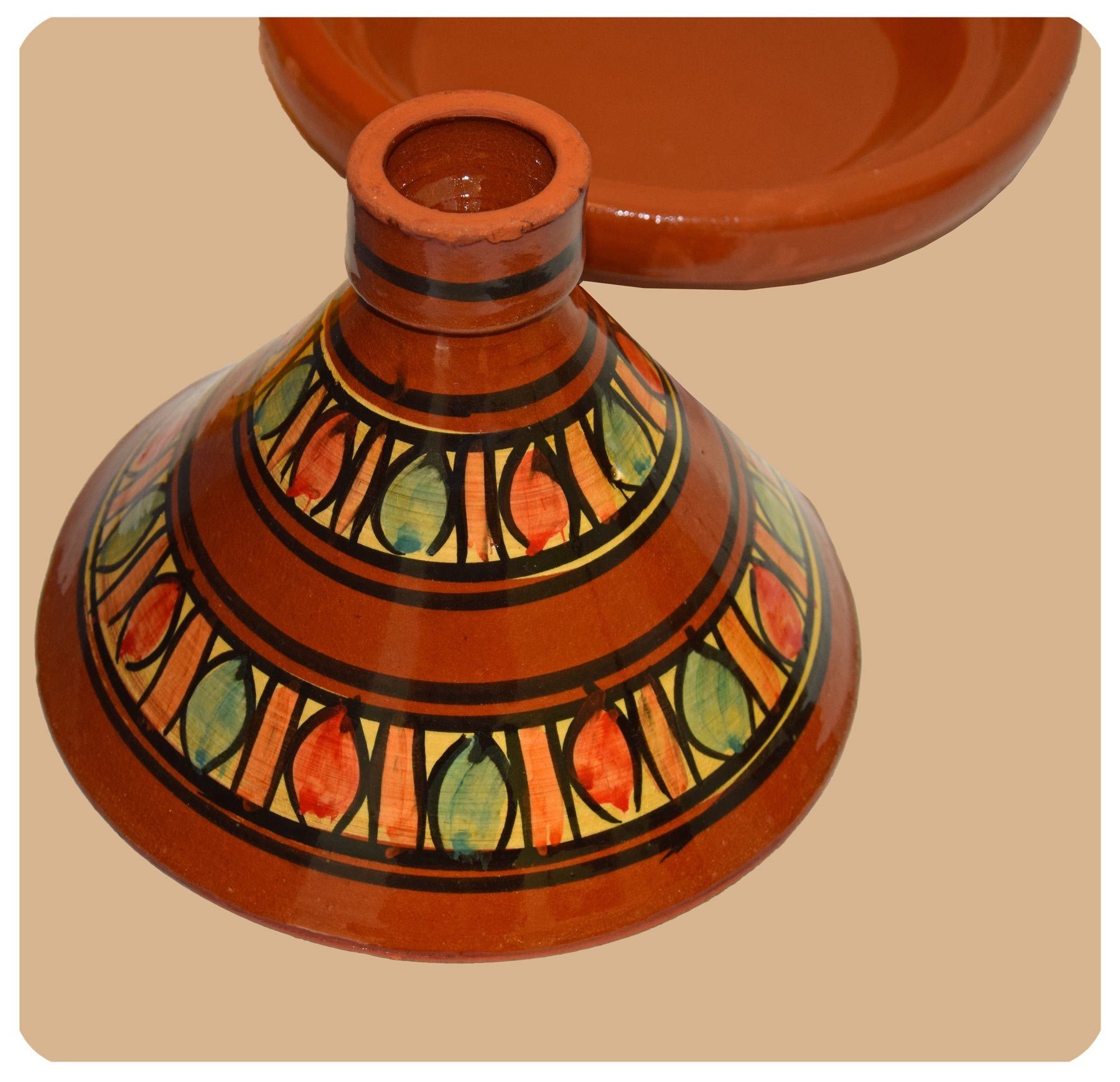 ø 30 cm, Tontopf glasiert, bemalt, Ton Tajine Marokko, aus SIMANDRA Schmortopf traditionell