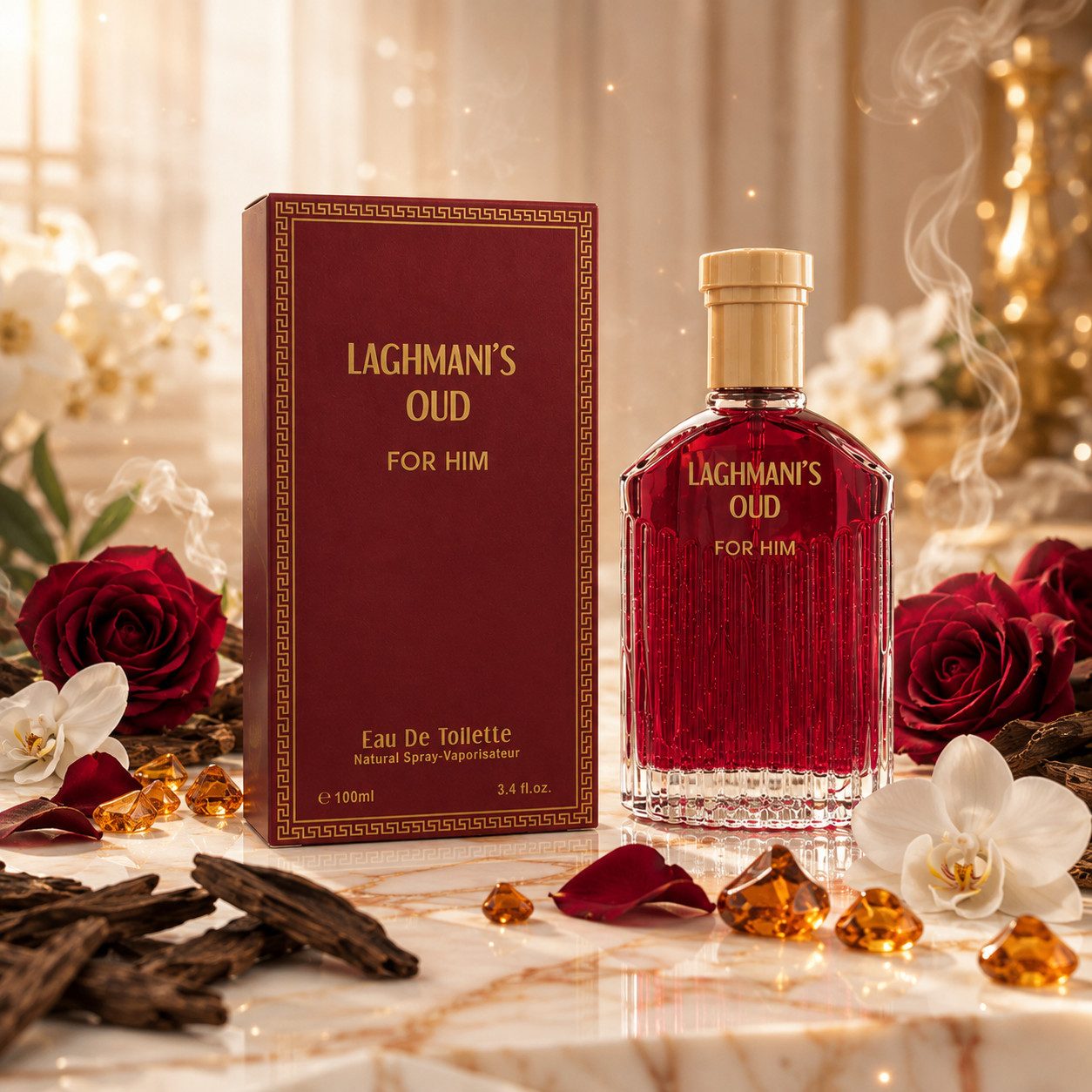 Fine Perfumery London Eau de Toilette Laghmani's OUD RED Herrenduft Fruchtig Blumig Orientalisch 100ml, Hergestellt in UK, Herrendüfte, Elegant