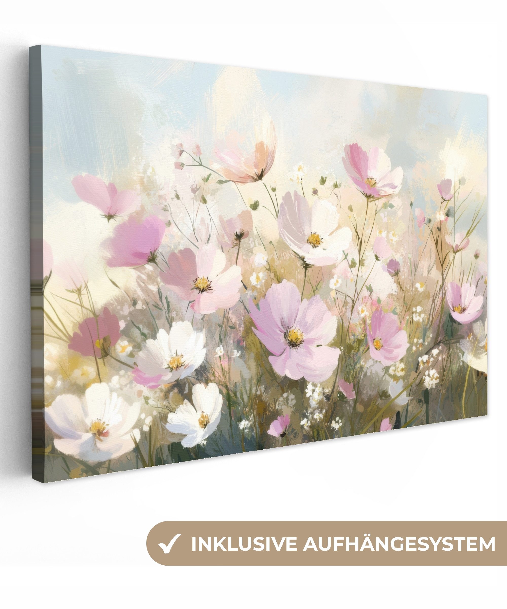 OneMillionCanvasses® Leinwandbild Blumenfeld - Helle Farbtöne - Gemalt, Fot günstig online kaufen