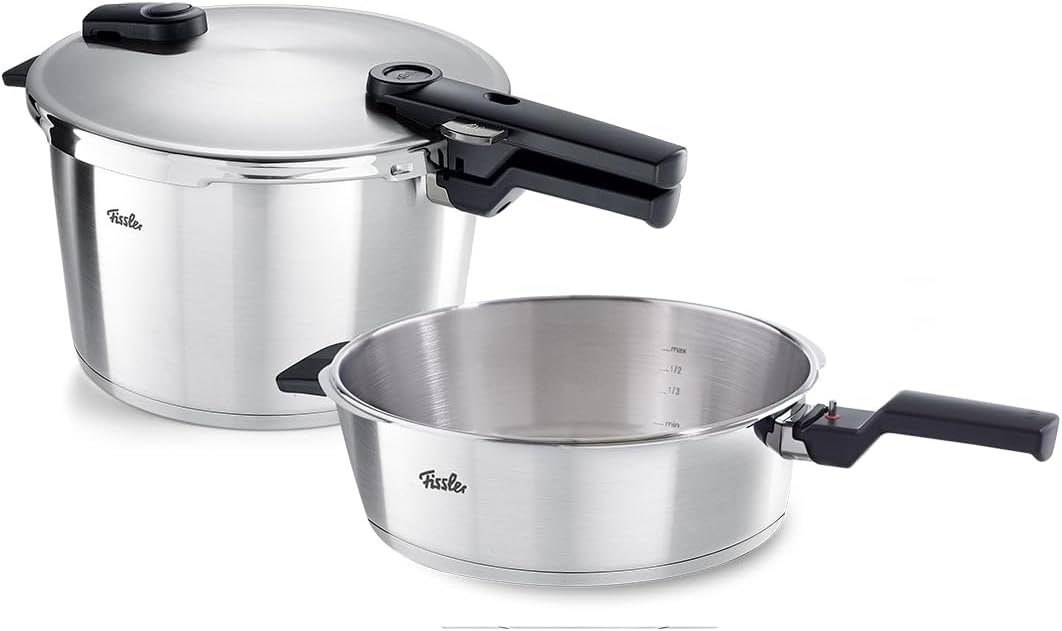 Fissler Schnellkochtopf Vitaquick® Premium, Edelstahl 18/10 (Set, 2-tlg., Schnellkochtopf 8,0 l + Schnellbratpfanne 4,0 l), Premium Qualität – Made in Germany