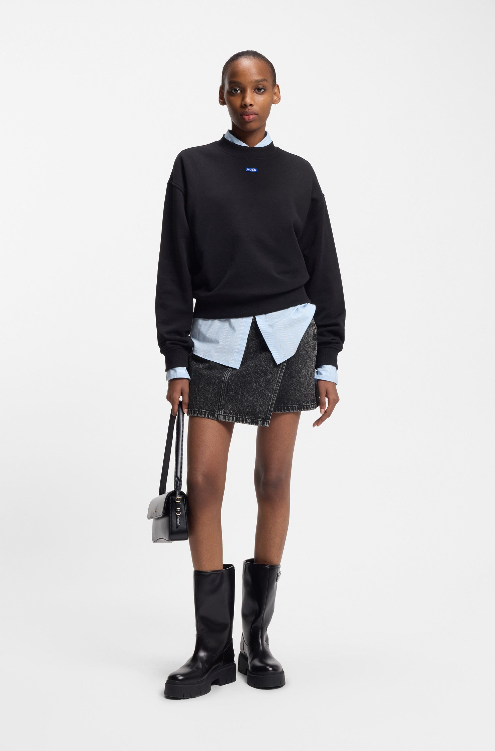 HUGO Blue Jeansrock Galaxy mit asymmetrischem Bund, Mini-Länge