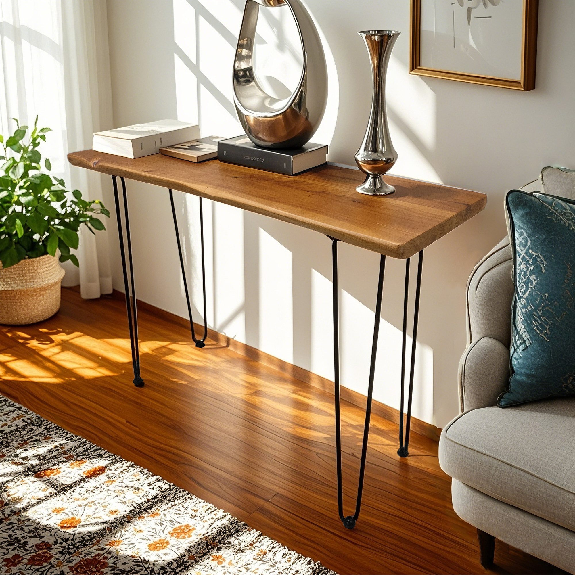 MODFU Couchtisch 108 cm rechteckig, Beistelltisch mit Hairpin Metallgestell (moderner Wohnzimmertisch für Wohnzimmer & Wohnbereich), Sofatisch Kaffeetisch