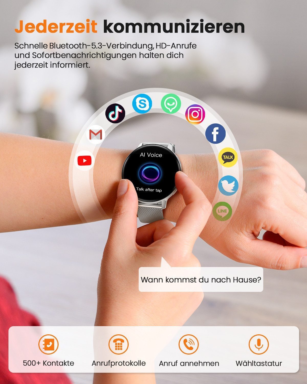 Whraills 2026 NEW Smartwatch Damen Fitnesstracker Uhr mit Anrufe,Pulsuhr,SpO2 Smartwatch (3.53 cm/1,39 Zoll, HD Touchscreen), Smartwatch für Damen mit Blutdruck – Bild 3 von 5