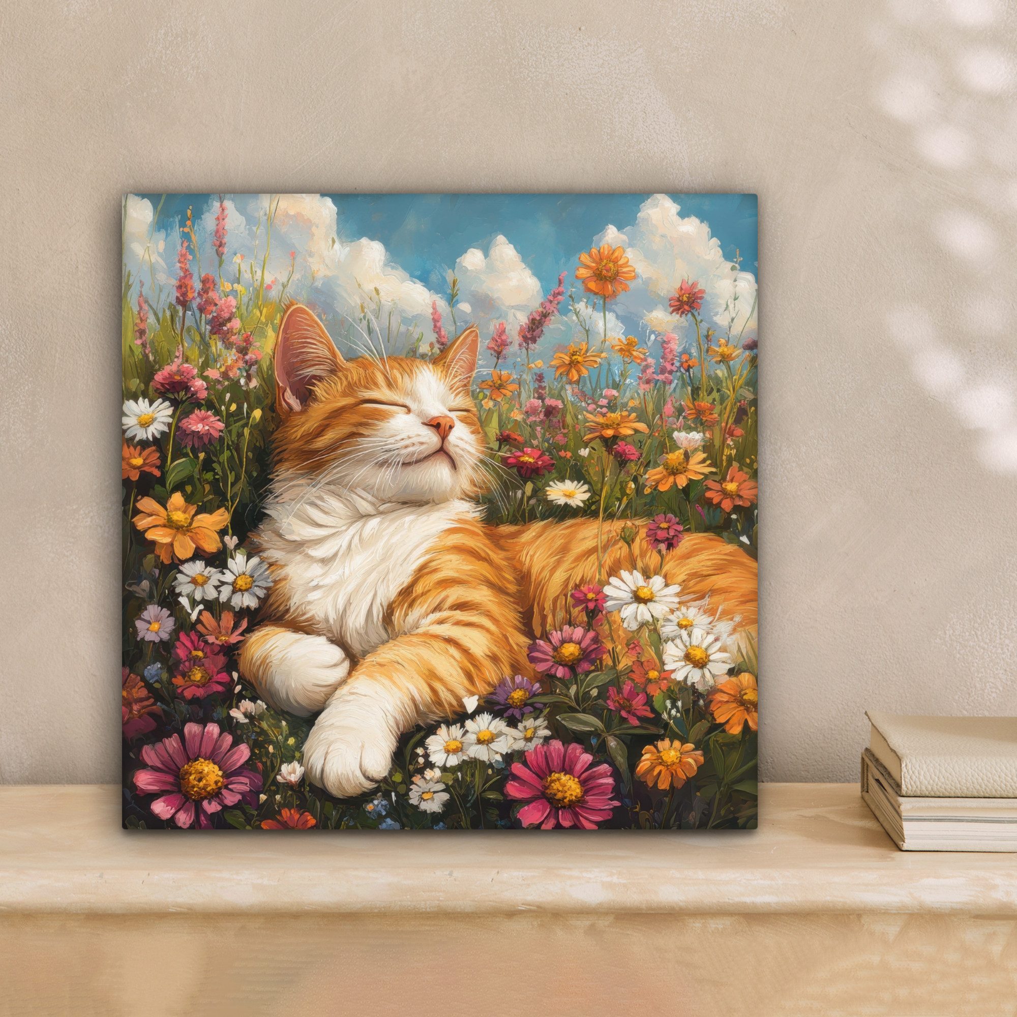 OneMillionCanvasses® Leinwandbild Katze - Blumen - Entspannen, Fotodruck (1 günstig online kaufen