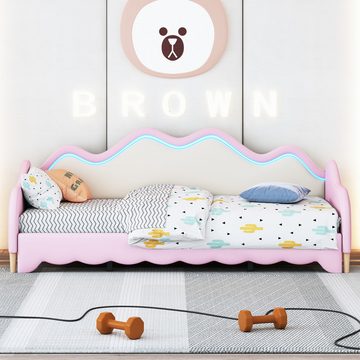 REDOM Schlafsofa 2-in-1 Multifunktions-Polsterbett, mit Lattenrost, Kinderbett aus Kunstleder mit LED-Beleuchtung 90(180)*190cm, 90(180)*190cm, ohne Matratze