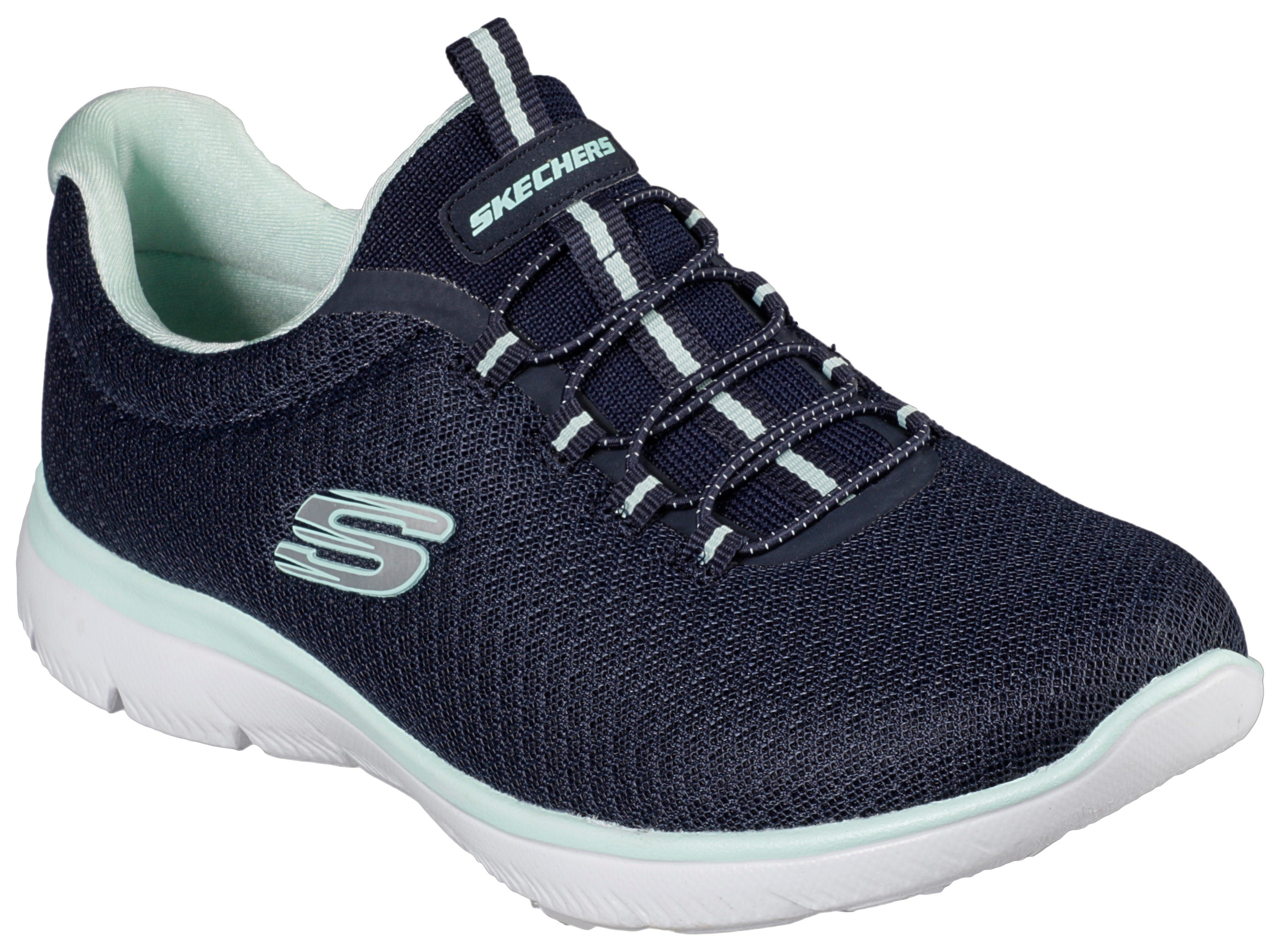 SUMMITS dezenten Kontrast-Details navy-mint mit Slip-On Sneaker Skechers