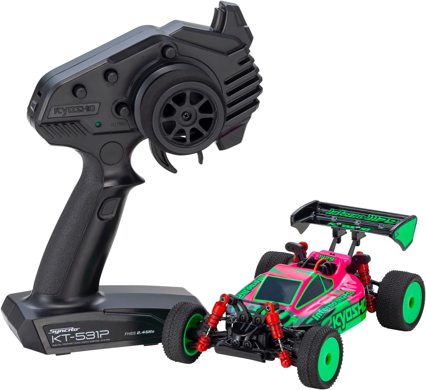 Kyosho Spielzeug-Auto Kyosho Mini-Z MB010 Readyset 4WD Inferno MP9 TKI3 Pink-Grün, (2-tlg)