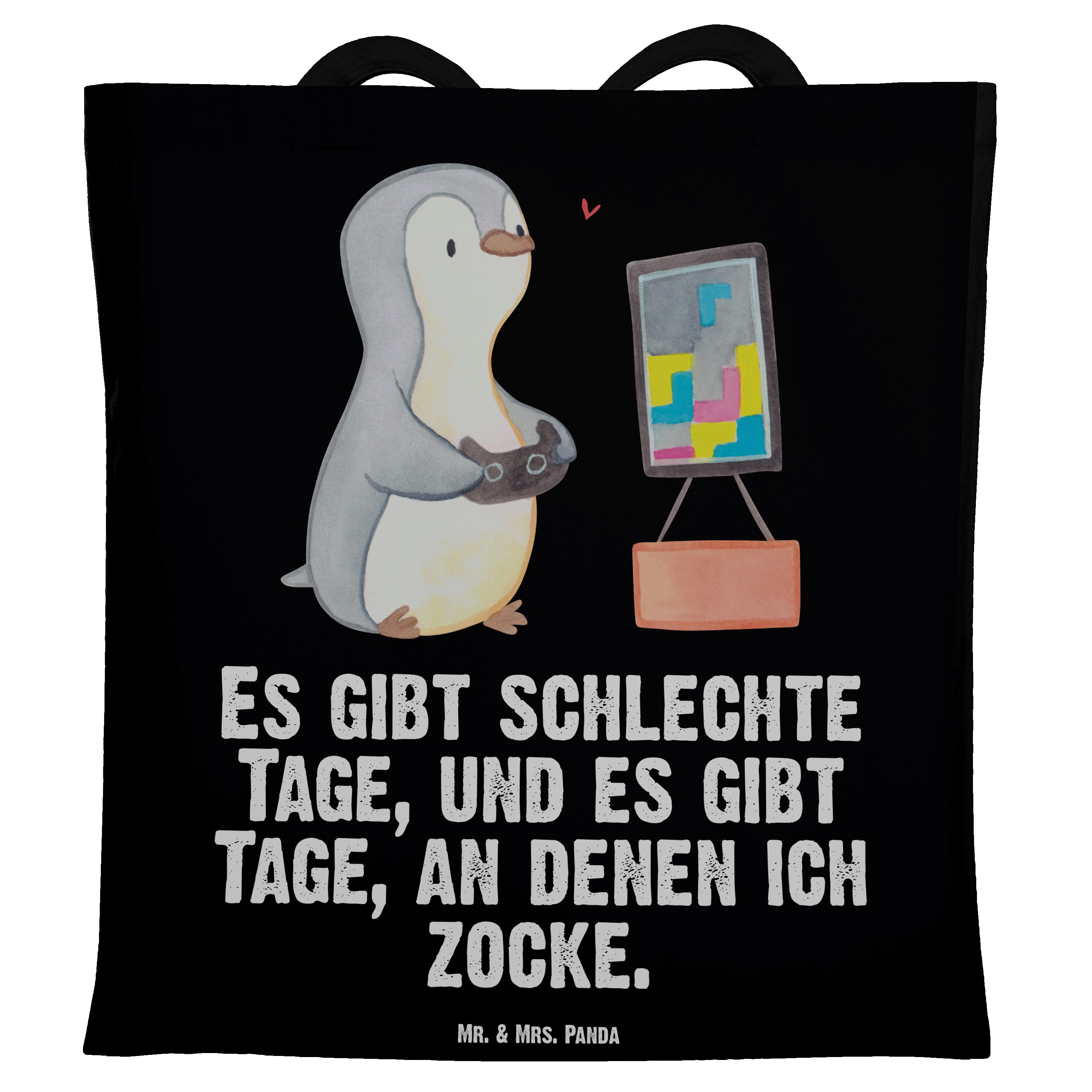 Mr. & Mrs. Panda Tragetasche Pinguin Zocken Tage - Schwarz - Geschenk, Videospiele, Beuteltasche, (1-tlg)