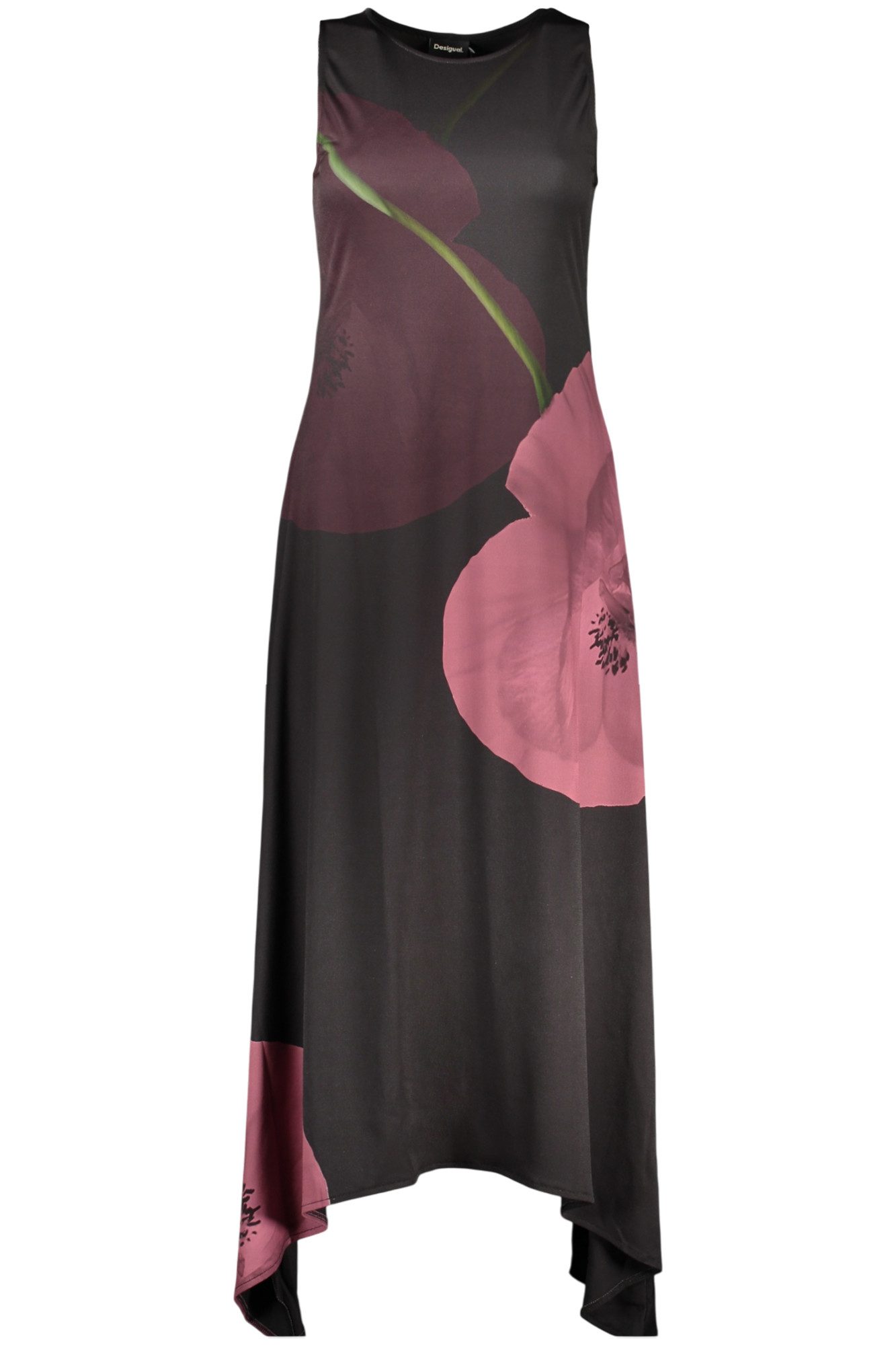 Desigual Partykleid Schwarzes Damen Maxikleid mit Print und breiten Trägern