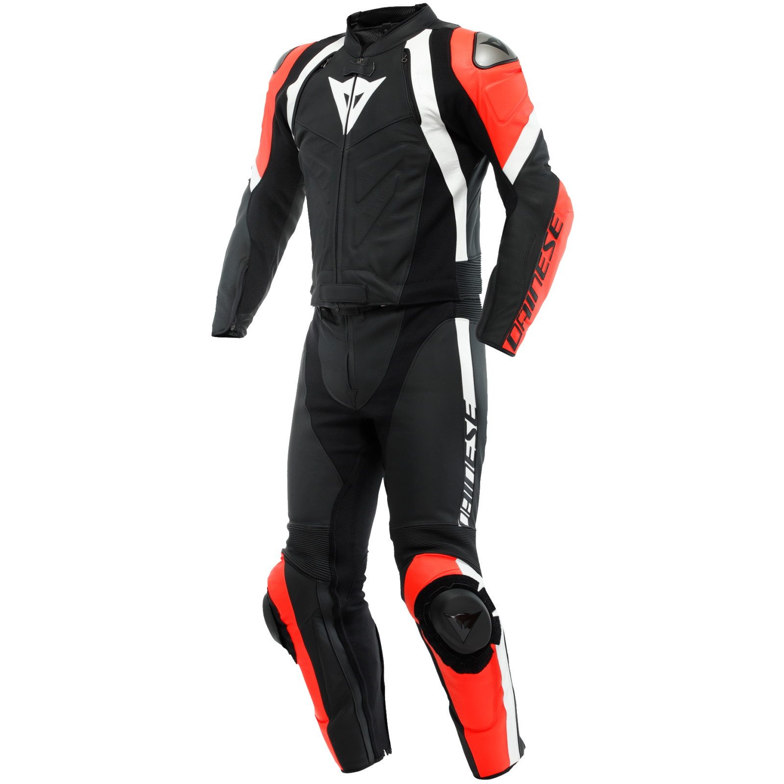 Motorradkombi Dainese Avro 4 2 tlg. Lederkombi matt-schwarz / fluo-rot / weiss 52
