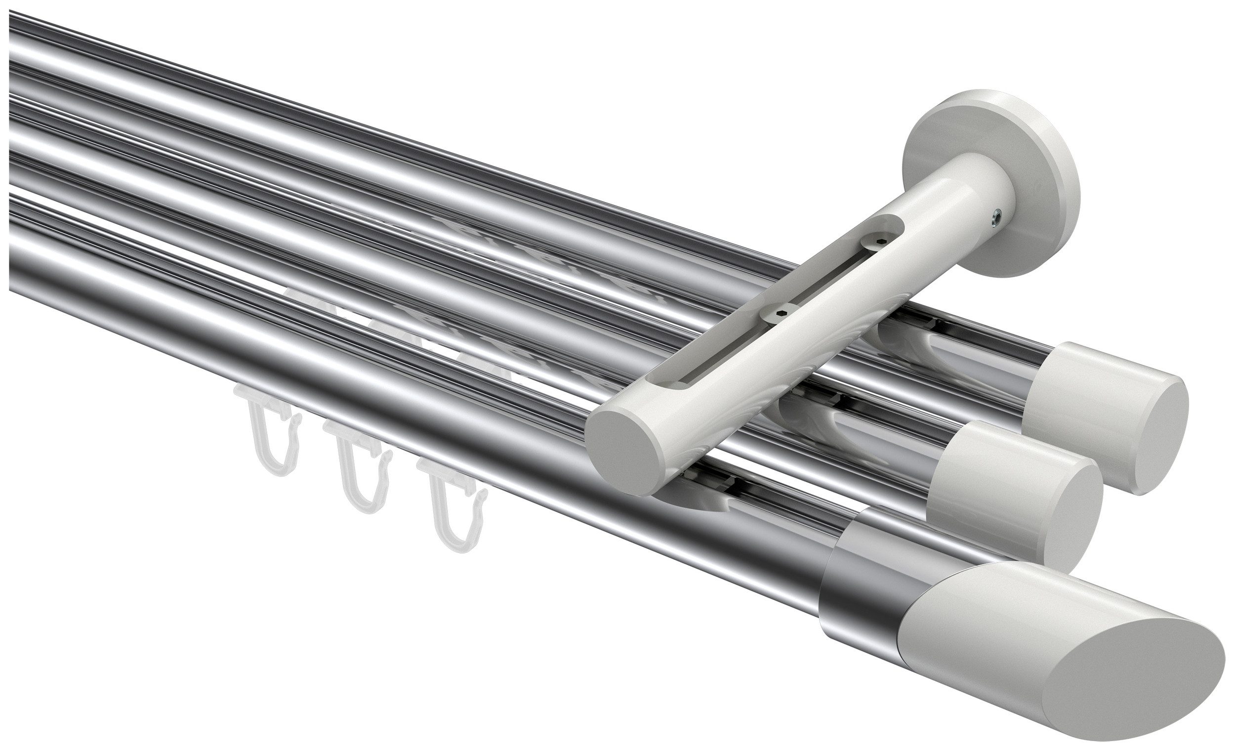 INTERDECO Innenlaufschiene Siteno Verano, Ø 20 mm, 3-läufig, Fixmaß, kürzbar, Wandmontage, Aluminium, Chrom / Weiß / Bicolor