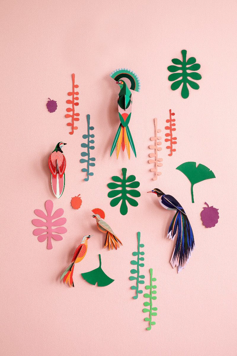 studio ROOF Wanddekoobjekt Set Tropische Vögel und Pflanzen "Bird Observer" (1 St), Zum Zusammenstecken