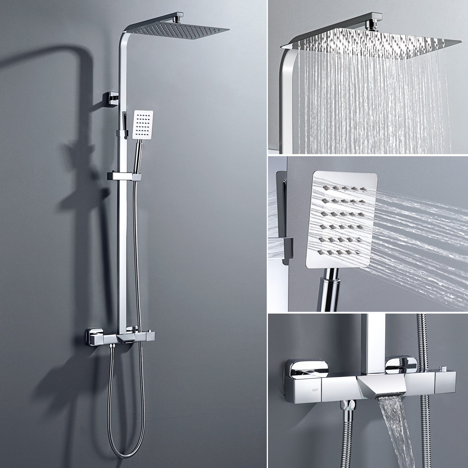 AuraLum pro Duschsystem Thermostat Duschsystem Regendusche 3 Funktione Duscharmatur, mit Duschkopf, Handbrause, Badewannenarmatur
